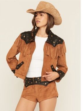 Show Me Your Mumu Tan Suede Fringe Jacket